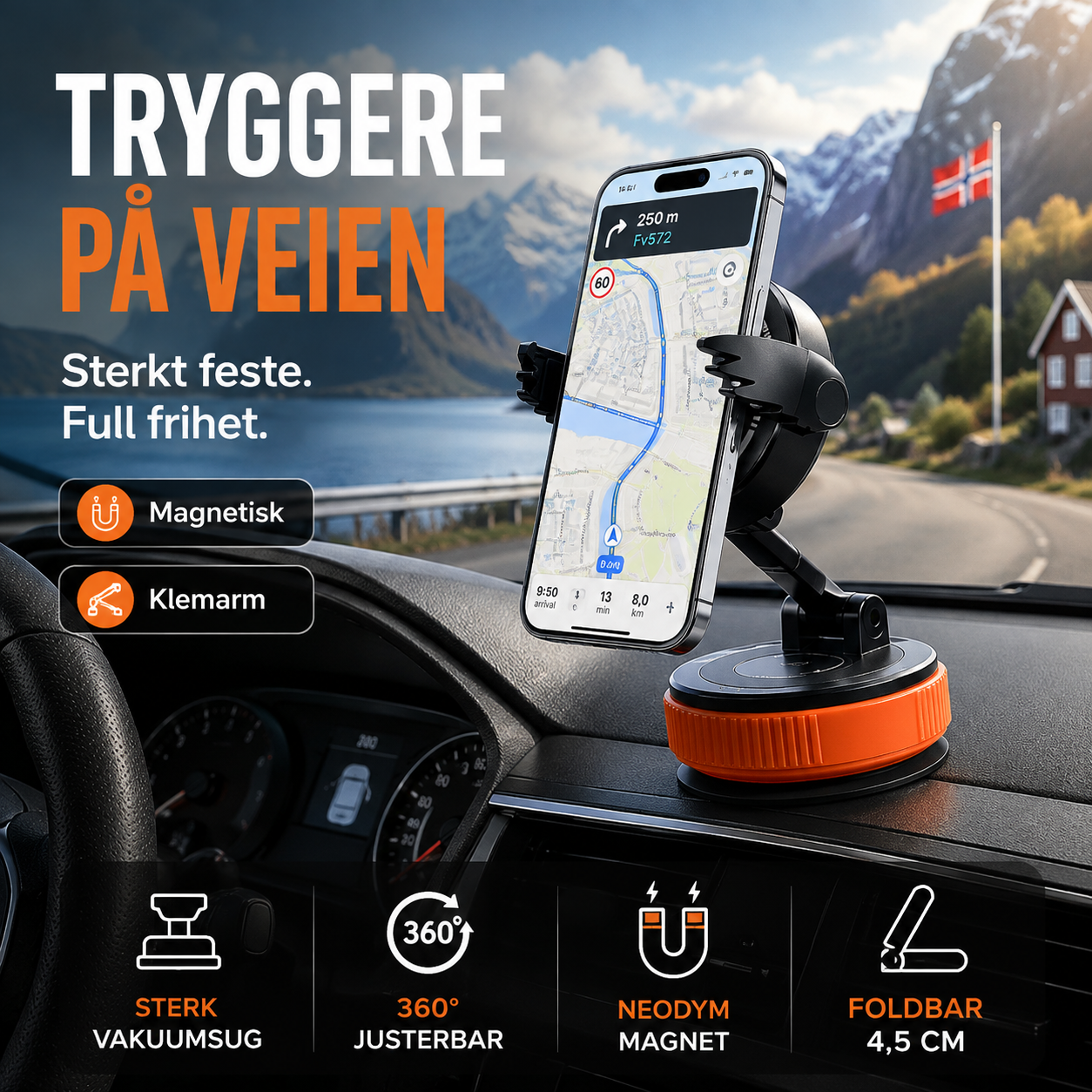 🧲 Auto-Handyhalterung mit Magneten – 360°-Winkel, Vakuum-Saugnapf, Klemmen. Geeignet für 4,7"+ – stabil und tragbar! 🚗✨