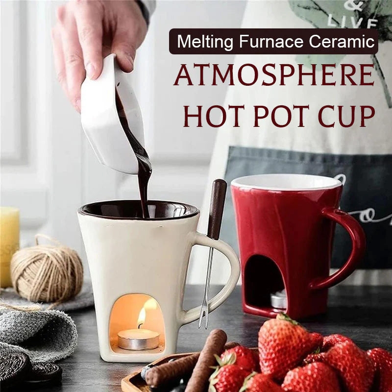🥳2026 HEISSER DEAL🥳💞50K+ VERKAUFT! 🍫🕯️ 50% RABATT! Keramik Schoko-Fonduetasse – Teelicht-Warmhaltung, inkl. Fonduegabel. Perfekt für Dates & Weihnachten! 🎄💚