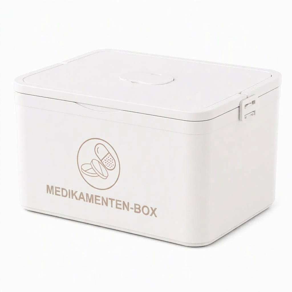 Große Medikamentenaufbewahrungsbox aus Kunststoff mit mehrlagigen, unterteilten Fächern, tragbare Organizer-Box für die Notfall-Erste Hilfe im Haushalt