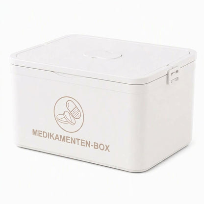 Große Medikamentenaufbewahrungsbox aus Kunststoff mit mehrlagigen, unterteilten Fächern, tragbare Organizer-Box für die Notfall-Erste Hilfe im Haushalt