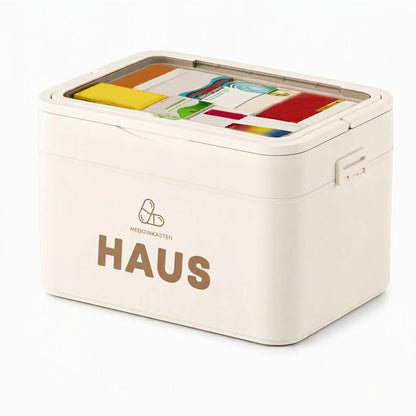 Große Medikamentenaufbewahrungsbox aus Kunststoff mit mehrlagigen, unterteilten Fächern, tragbare Organizer-Box für die Notfall-Erste Hilfe im Haushalt