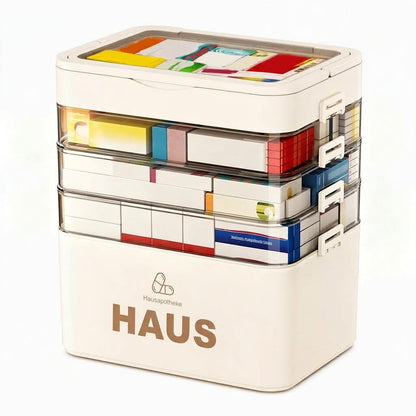 Große Medikamentenaufbewahrungsbox aus Kunststoff mit mehrlagigen, unterteilten Fächern, tragbare Organizer-Box für die Notfall-Erste Hilfe im Haushalt