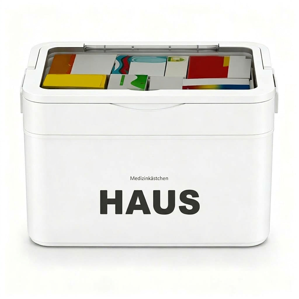 Große Medikamentenaufbewahrungsbox aus Kunststoff mit mehrlagigen, unterteilten Fächern, tragbare Organizer-Box für die Notfall-Erste Hilfe im Haushalt