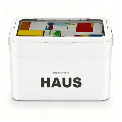 Große Medikamentenaufbewahrungsbox aus Kunststoff mit mehrlagigen, unterteilten Fächern, tragbare Organizer-Box für die Notfall-Erste Hilfe im Haushalt