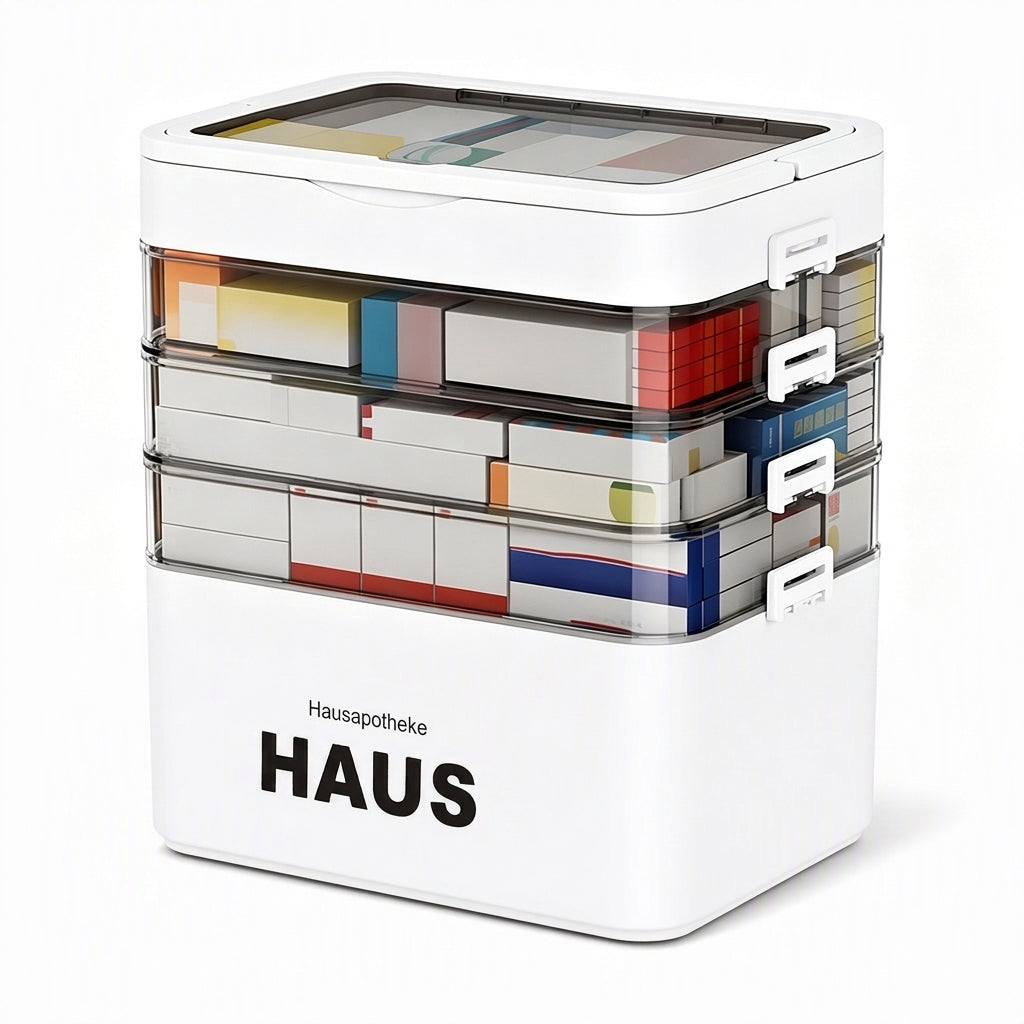 Große Medikamentenaufbewahrungsbox aus Kunststoff mit mehrlagigen, unterteilten Fächern, tragbare Organizer-Box für die Notfall-Erste Hilfe im Haushalt