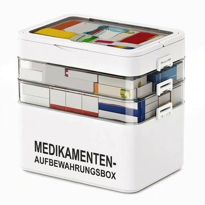 Große Medikamentenaufbewahrungsbox aus Kunststoff mit mehrlagigen, unterteilten Fächern, tragbare Organizer-Box für die Notfall-Erste Hilfe im Haushalt