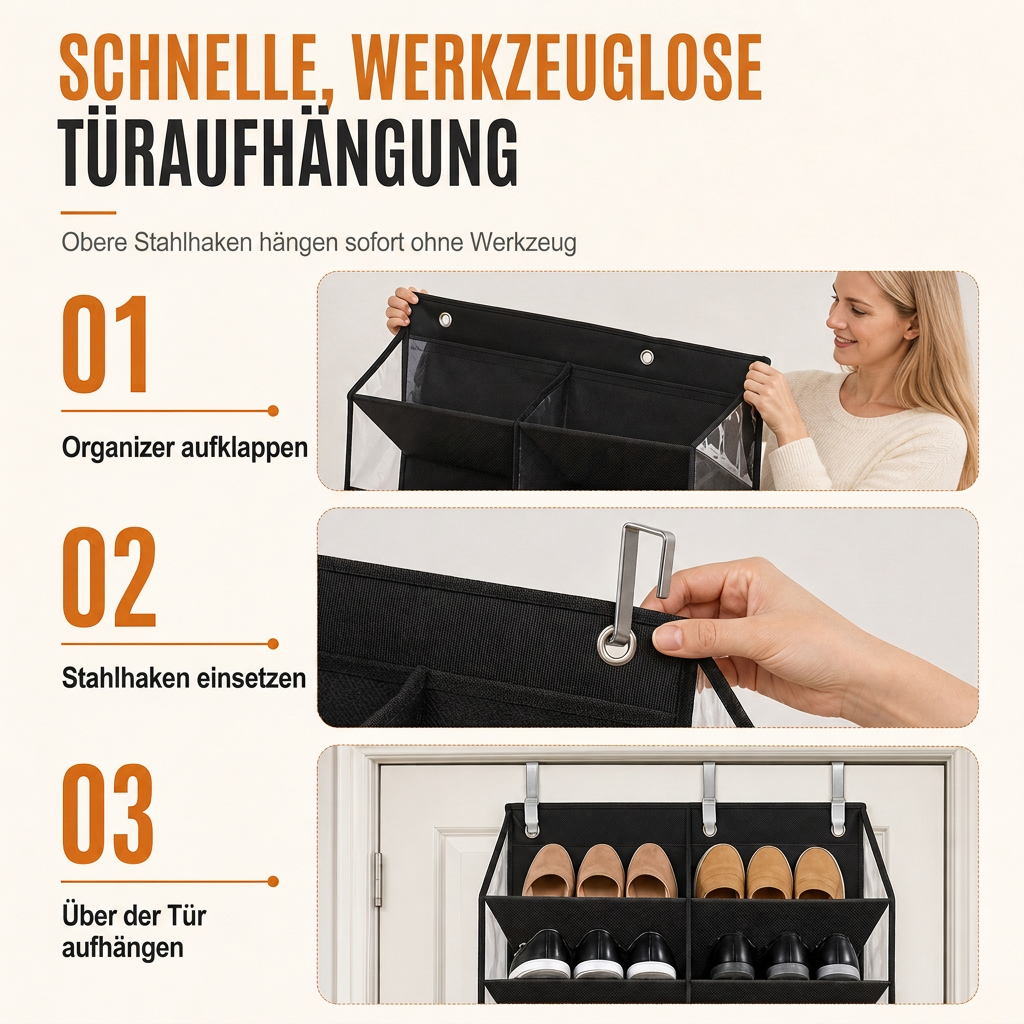 🚪🗂️ Über der Tür hängender Vlies-Organizer mit 20 Netztaschen ✨ Große Kapazität für Ihre Haushaltsaufbewahrung