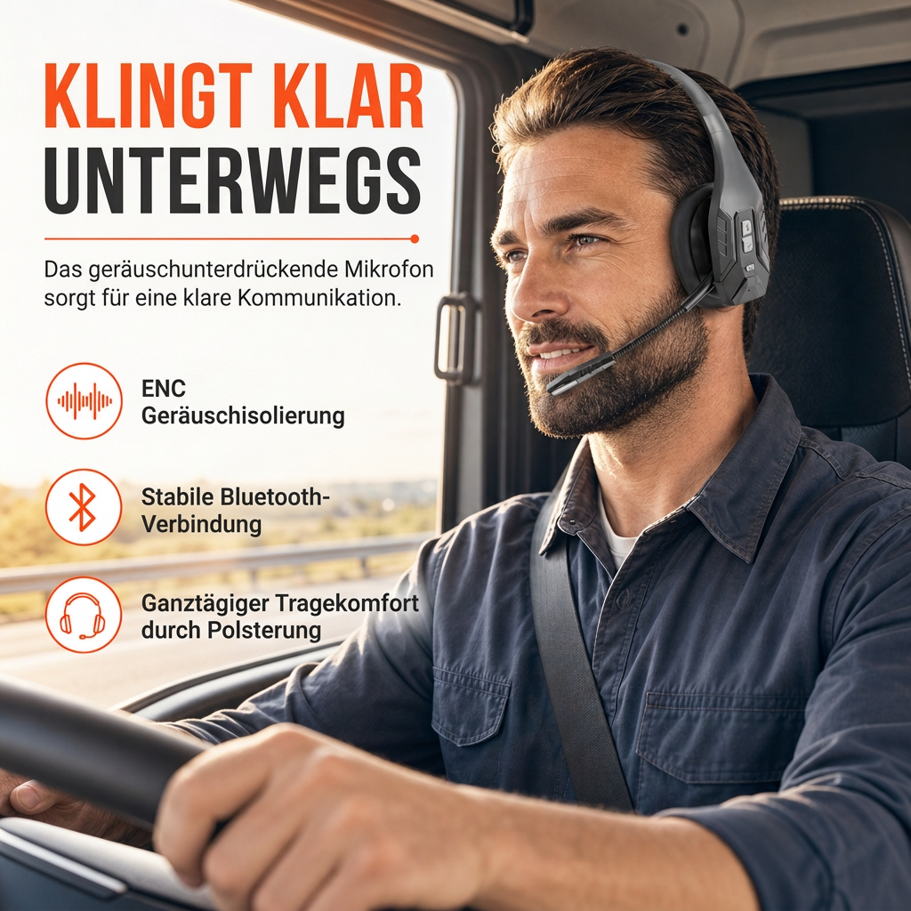 🔥 ENC Geräuschunterdrückung Bluetooth Headset 🎧 Drahtlos mit automatischer Kopplung | Ideal für Callcenter-Mitarbeiter, Kundenservice & Lkw-Fahrer