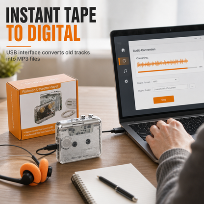 📼 JETZT 50 % RABATT! 🔄 Transparenter Kassettenspieler – Kassetten-zu-MP3-Konverter, Typ-C & Hi-Fi-Stereo – Nostalgie trifft auf moderne Technik 🎵