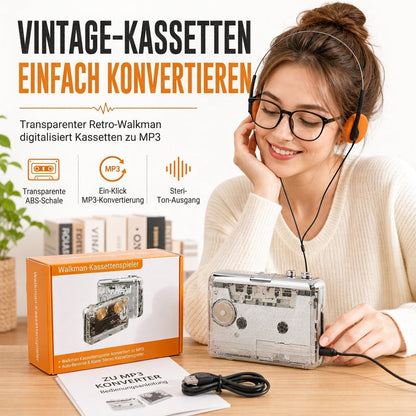 📼 JETZT 50 % RABATT! 🔄 Transparenter Kassettenspieler – Kassetten-zu-MP3-Konverter, Typ-C & Hi-Fi-Stereo – Nostalgie trifft auf moderne Technik 🎵