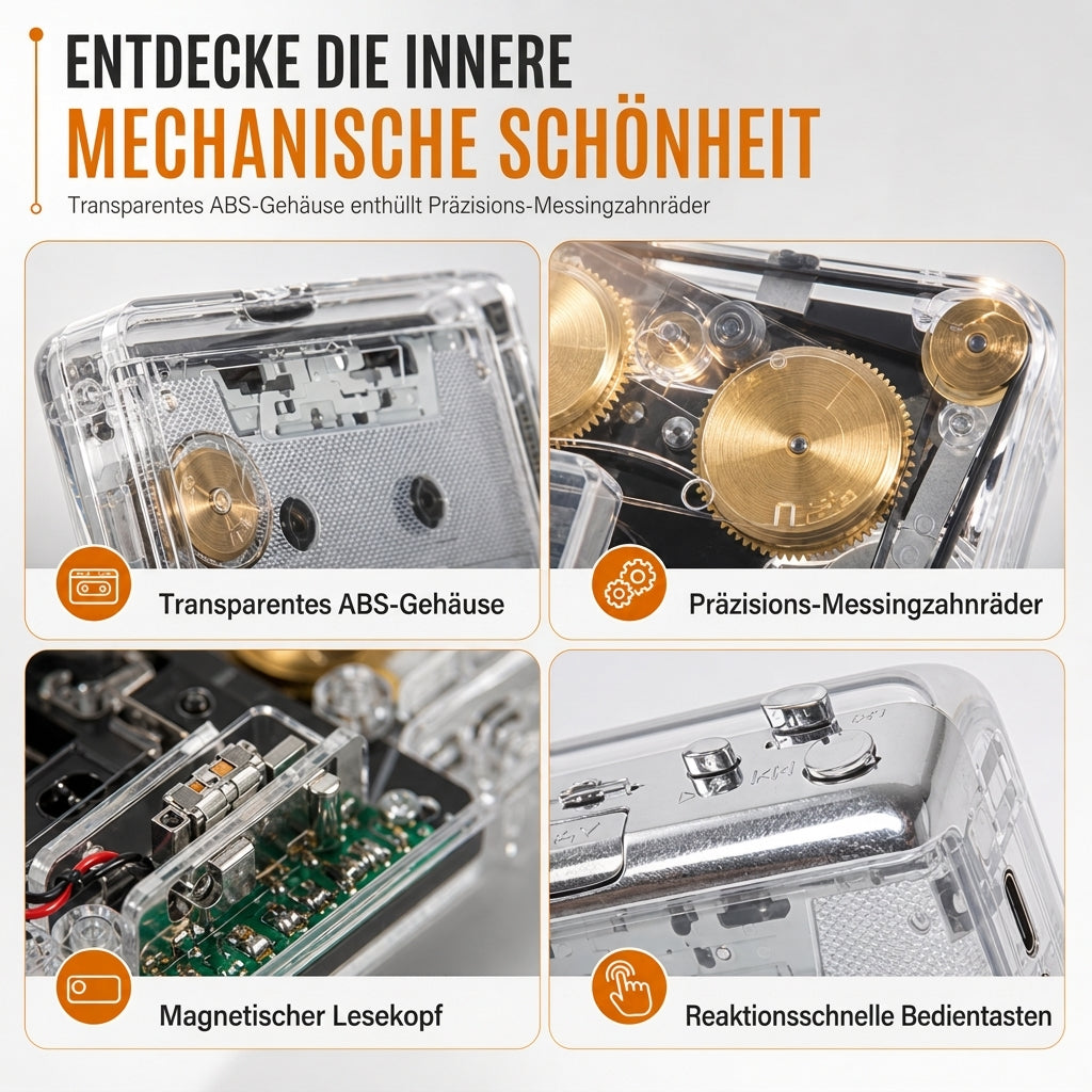 📼 JETZT 50 % RABATT! 🔄 Transparenter Kassettenspieler – Kassetten-zu-MP3-Konverter, Typ-C & Hi-Fi-Stereo – Nostalgie trifft auf moderne Technik 🎵
