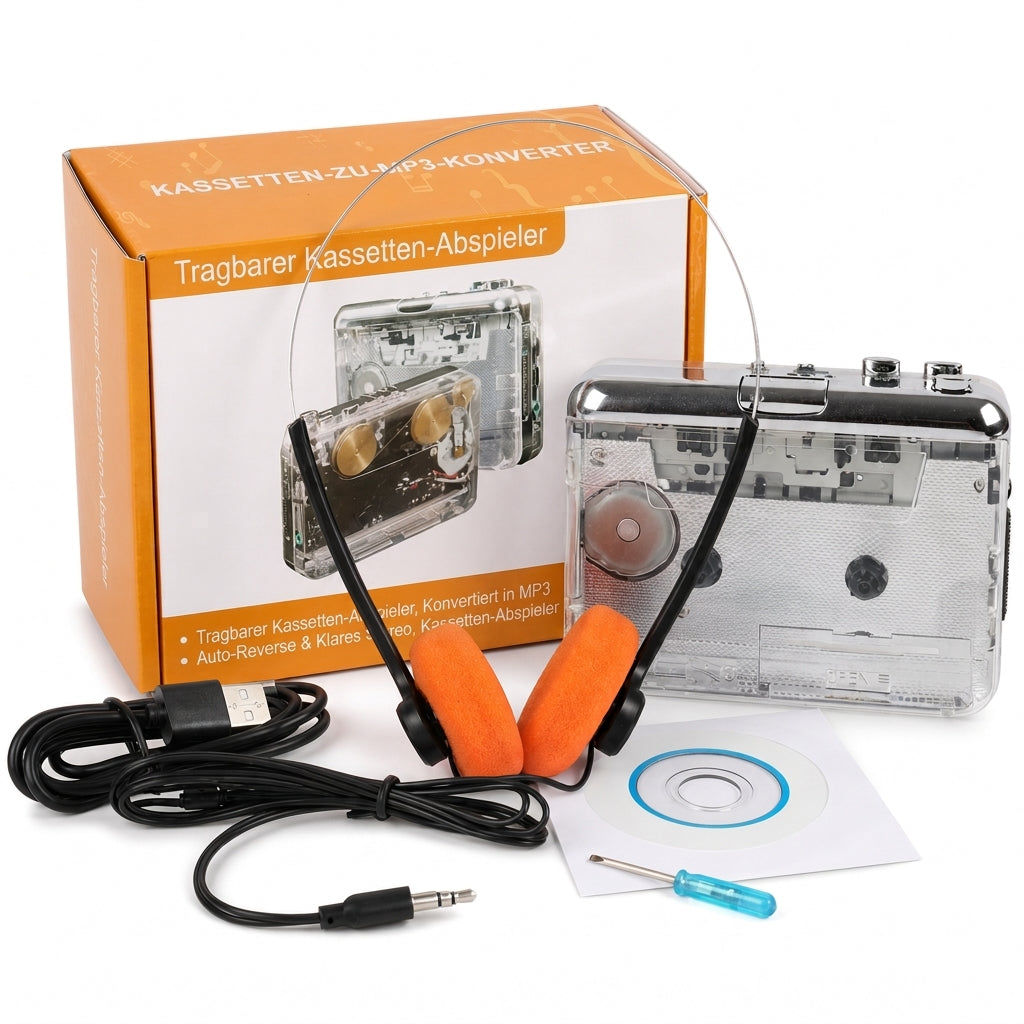📼 JETZT 50 % RABATT! 🔄 Transparenter Kassettenspieler – Kassetten-zu-MP3-Konverter, Typ-C & Hi-Fi-Stereo – Nostalgie trifft auf moderne Technik 🎵