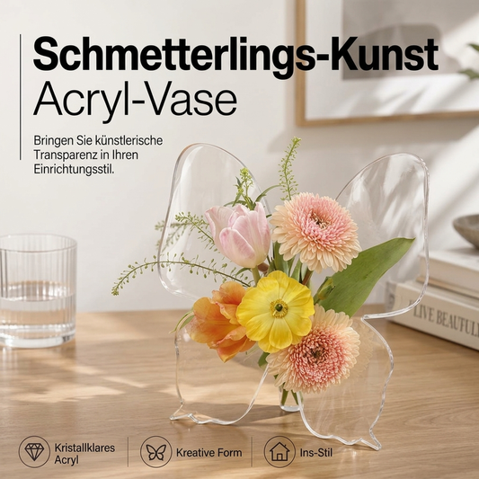 ✨🦋 Transparente Acrylvase mit Schmetterlingskunst-Motiv – Stilvolle Tischdeko