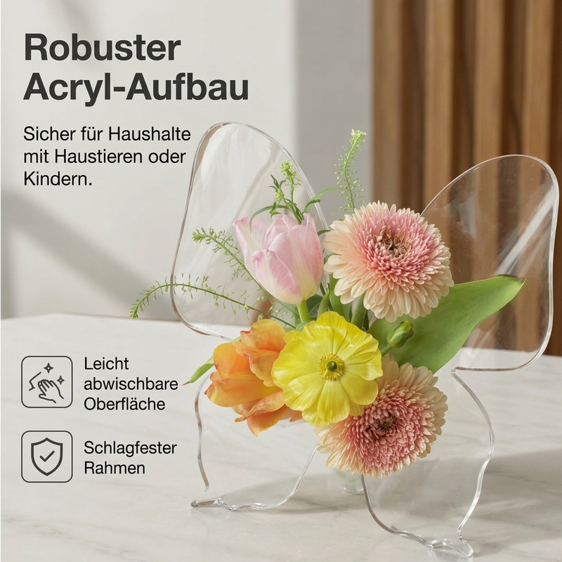 ✨🦋 Transparente Acrylvase mit Schmetterlingskunst-Motiv – Stilvolle Tischdeko