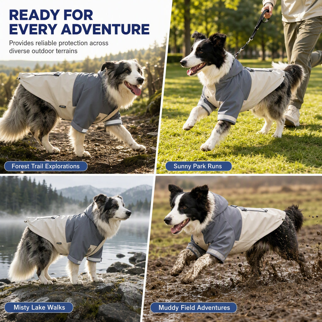 ⏳Zeitlich begrenztes Angebot⏳ 🐕 Wasserdichter Regenmantel für Hunde im Colorblocking-Design – für draußen, mit schmutzabweisenden Beinschonern