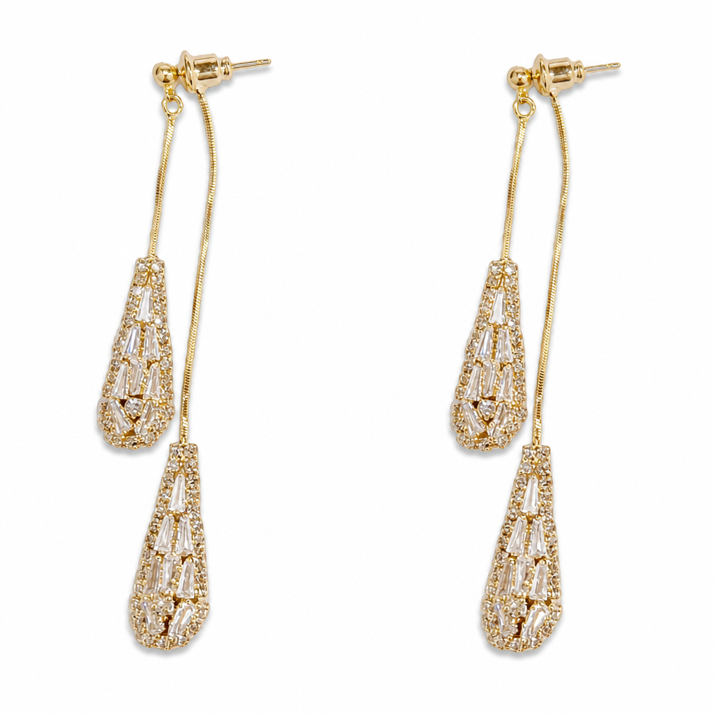 💎Dual-Wear Damen Ohrringe｜Goldplattierte Tropfenohrringe mit Zirkonia & Wasserfall-Quasten