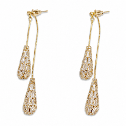 💎Dual-Wear Damen Ohrringe｜Goldplattierte Tropfenohrringe mit Zirkonia & Wasserfall-Quasten