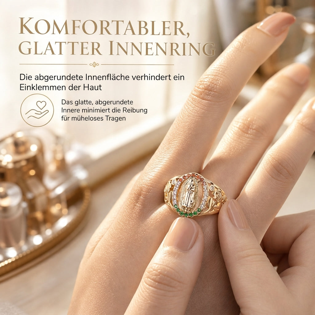 🔥Old-Money-Stil Damenring｜Goldton Metallring mit Göttinnenporträt, Blumen & farbigen Cubic Zirconia