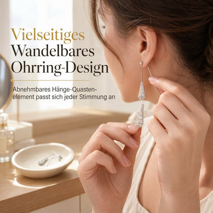 💎Dual-Wear Damen Ohrringe｜Goldplattierte Tropfenohrringe mit Zirkonia & Wasserfall-Quasten