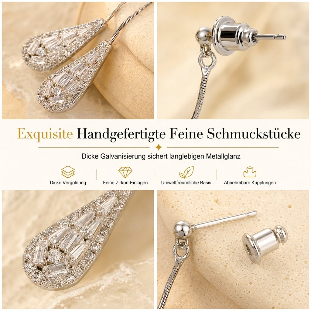 💎Dual-Wear Damen Ohrringe｜Goldplattierte Tropfenohrringe mit Zirkonia & Wasserfall-Quasten