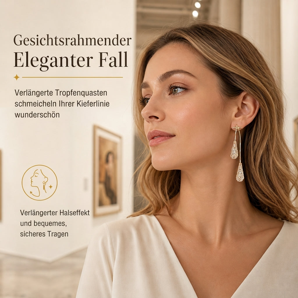💎Dual-Wear Damen Ohrringe｜Goldplattierte Tropfenohrringe mit Zirkonia & Wasserfall-Quasten