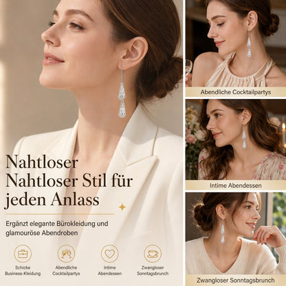 💎Dual-Wear Damen Ohrringe｜Goldplattierte Tropfenohrringe mit Zirkonia & Wasserfall-Quasten