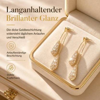 💎Dual-Wear Damen Ohrringe｜Goldplattierte Tropfenohrringe mit Zirkonia & Wasserfall-Quasten