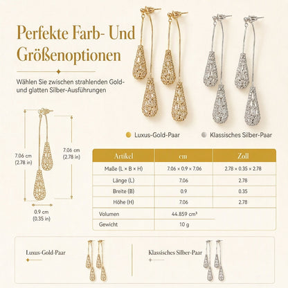 💎Dual-Wear Damen Ohrringe｜Goldplattierte Tropfenohrringe mit Zirkonia & Wasserfall-Quasten