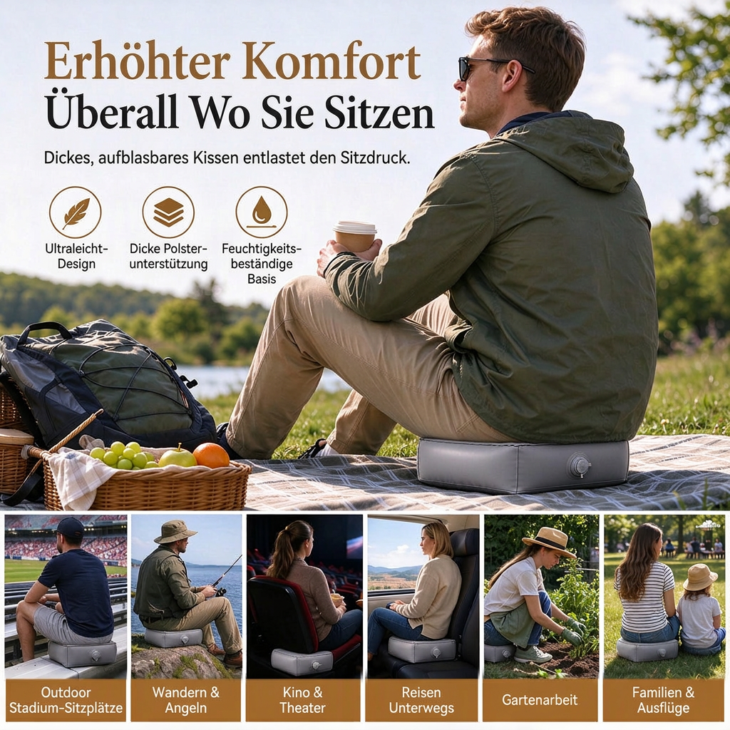 ✨🪑Aufblasbares Konzertkissen｜Tragbares, wasserdichtes Sitzkissen für Outdoor
