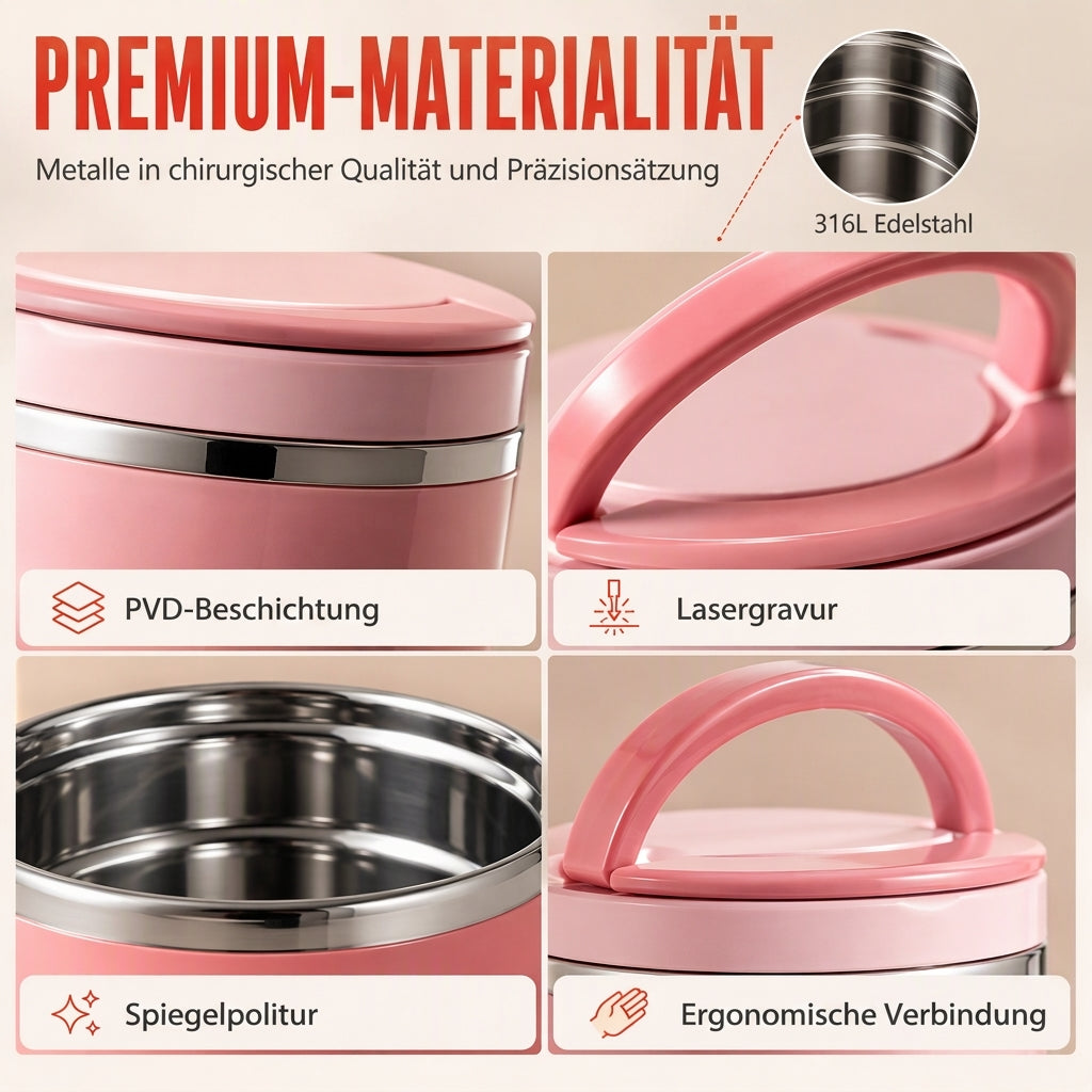 🍱 Tragbare stapelbare Edelstahl Bento Box | Isolierter Lebensmittelbehälter für Schüler & Büro