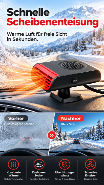 ⏳Zeitlich begrenztes Angebot⏳ Mini-Auto-Heizlüfter für die Windschutzscheibe – schwenkbarer Fuß, 12 V oder 24 V, Schwarz oder Blau