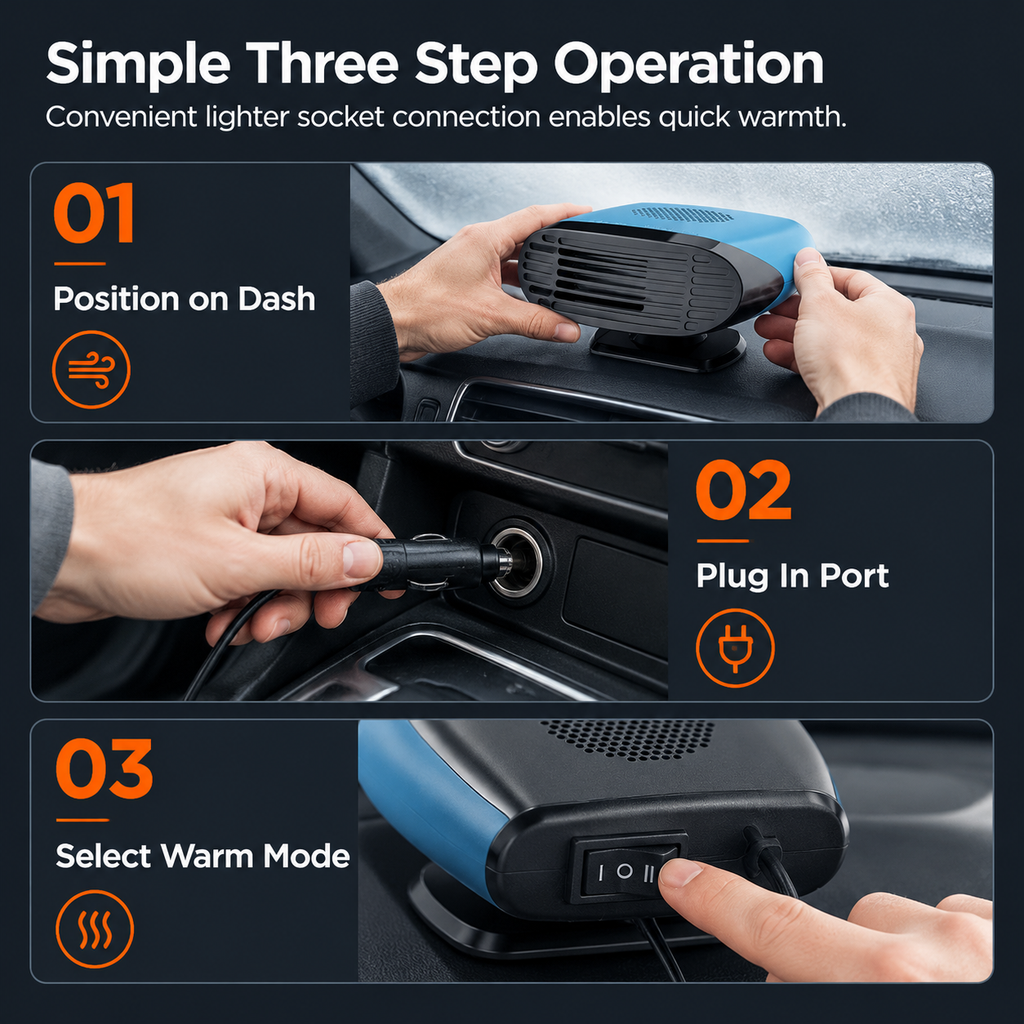 ⏳Zeitlich begrenztes Angebot⏳ Mini-Auto-Heizlüfter für die Windschutzscheibe – schwenkbarer Fuß, 12 V oder 24 V, Schwarz oder Blau