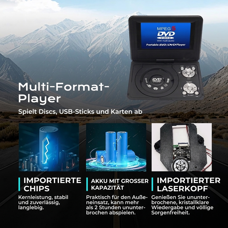 🥳HEISSER ANGEBOT 2026🥳💞ÜBER 50.000 VERKAUFT! 📀🎮 50 % RABATT! Tragbarer DVD-/EVD-Player mit Spielfunktion – 7-Zoll-Schwenkbildschirm, Akku, USB- und AV-Ausgang. Filme und Spiele für unterwegs! 🛡️✅
