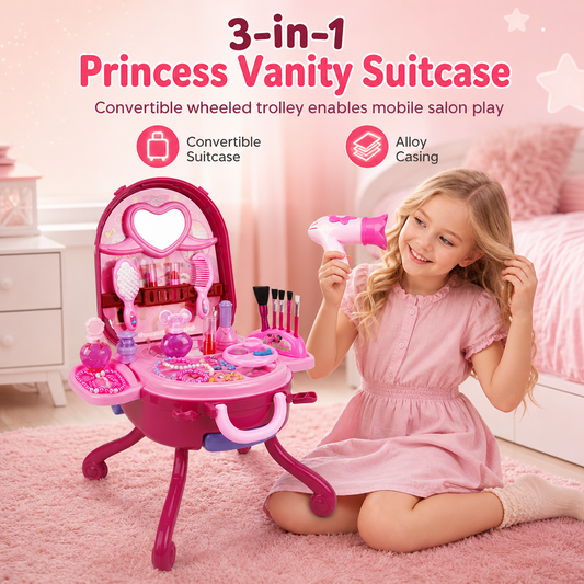 ⏳Zeitlich begrenztes Angebot⏳ 🎀Schminkkoffer mit Spiel-Schminktisch für Kinder – Tragbares Rollenspiel-Set für Mädchen