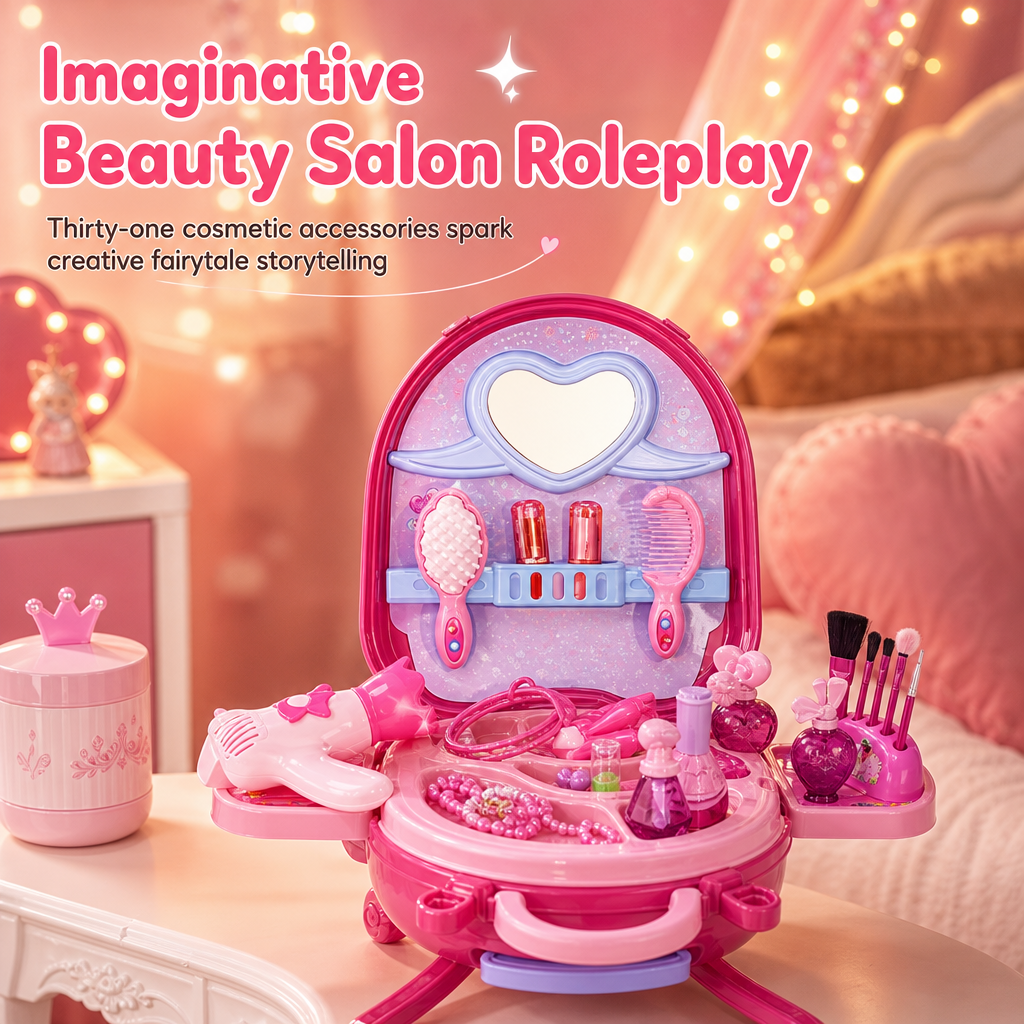 ⏳Zeitlich begrenztes Angebot⏳ 🎀Schminkkoffer mit Spiel-Schminktisch für Kinder – Tragbares Rollenspiel-Set für Mädchen