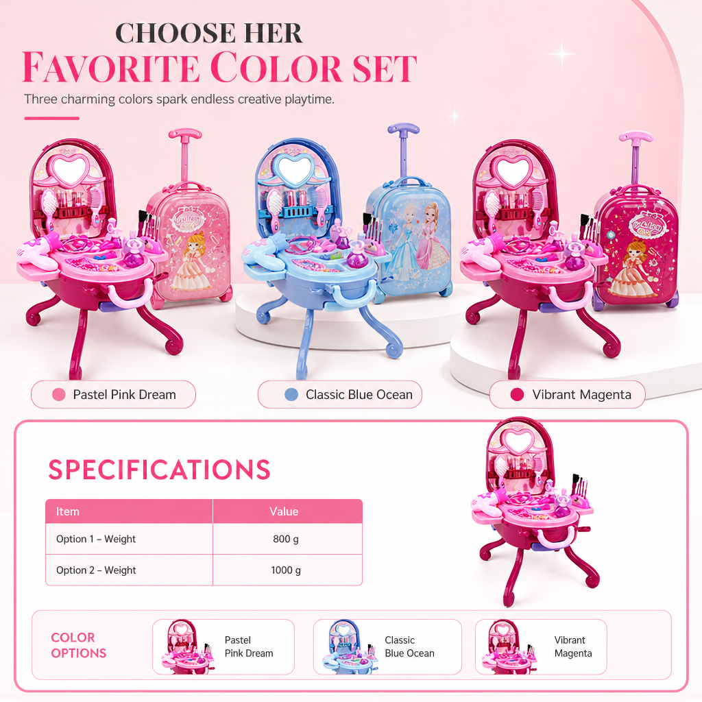 ⏳Zeitlich begrenztes Angebot⏳ 🎀Schminkkoffer mit Spiel-Schminktisch für Kinder – Tragbares Rollenspiel-Set für Mädchen