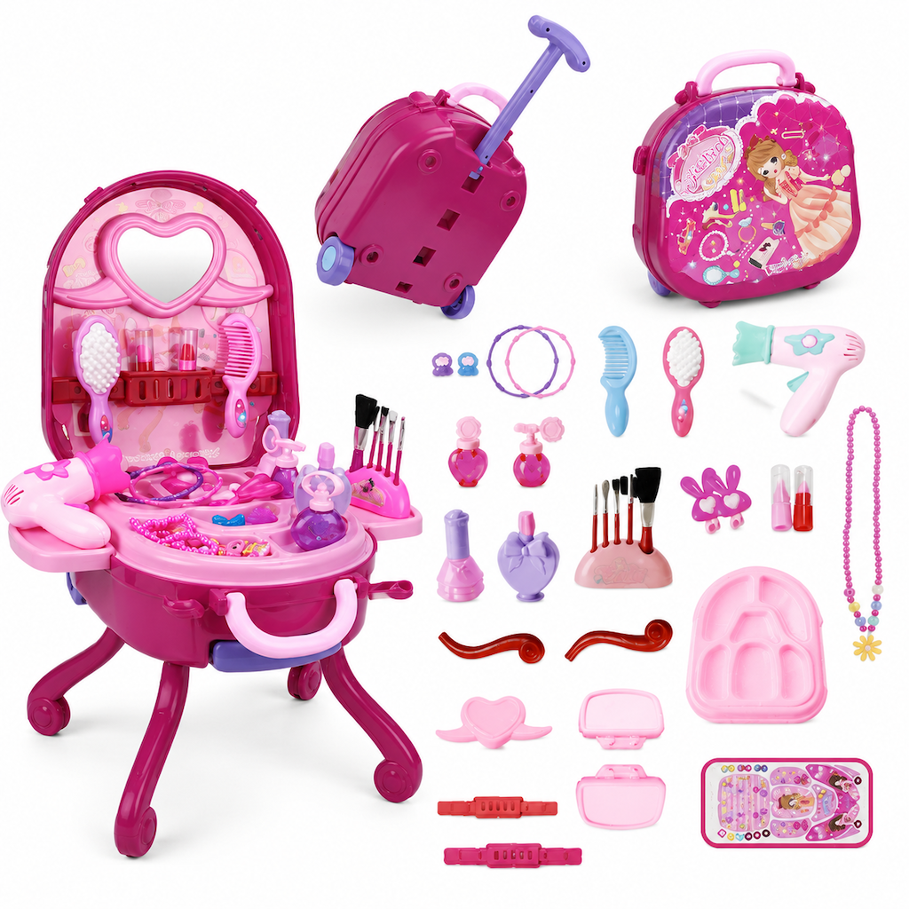 ⏳Zeitlich begrenztes Angebot⏳ 🎀Schminkkoffer mit Spiel-Schminktisch für Kinder – Tragbares Rollenspiel-Set für Mädchen