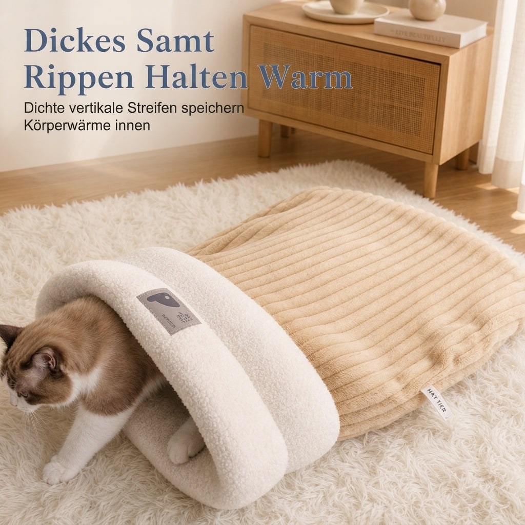 🔥😺Verdicktes warmes Katzen-Schlafsack Bett｜gemütliches Plüsch-Höhlenbett + Matte, super kuschelig für Herbst & Winter❄️🧸
