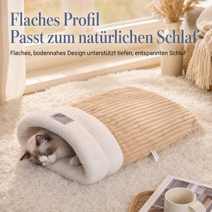 🔥😺Verdicktes warmes Katzen-Schlafsack Bett｜gemütliches Plüsch-Höhlenbett + Matte, super kuschelig für Herbst & Winter❄️🧸
