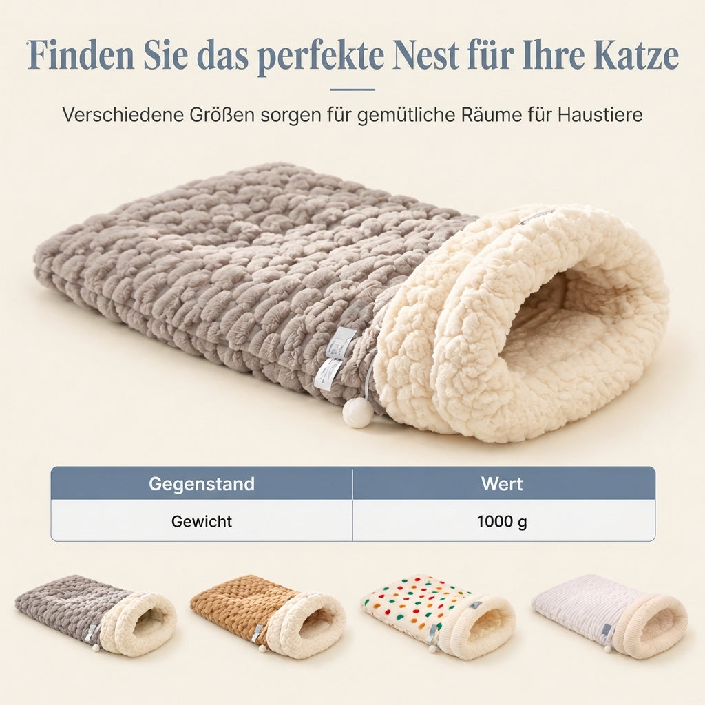 🔥😺Verdicktes warmes Katzen-Schlafsack Bett｜gemütliches Plüsch-Höhlenbett + Matte, super kuschelig für Herbst & Winter❄️🧸