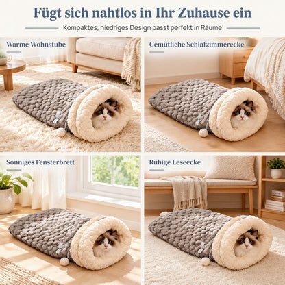 🔥😺Verdicktes warmes Katzen-Schlafsack Bett｜gemütliches Plüsch-Höhlenbett + Matte, super kuschelig für Herbst & Winter❄️🧸