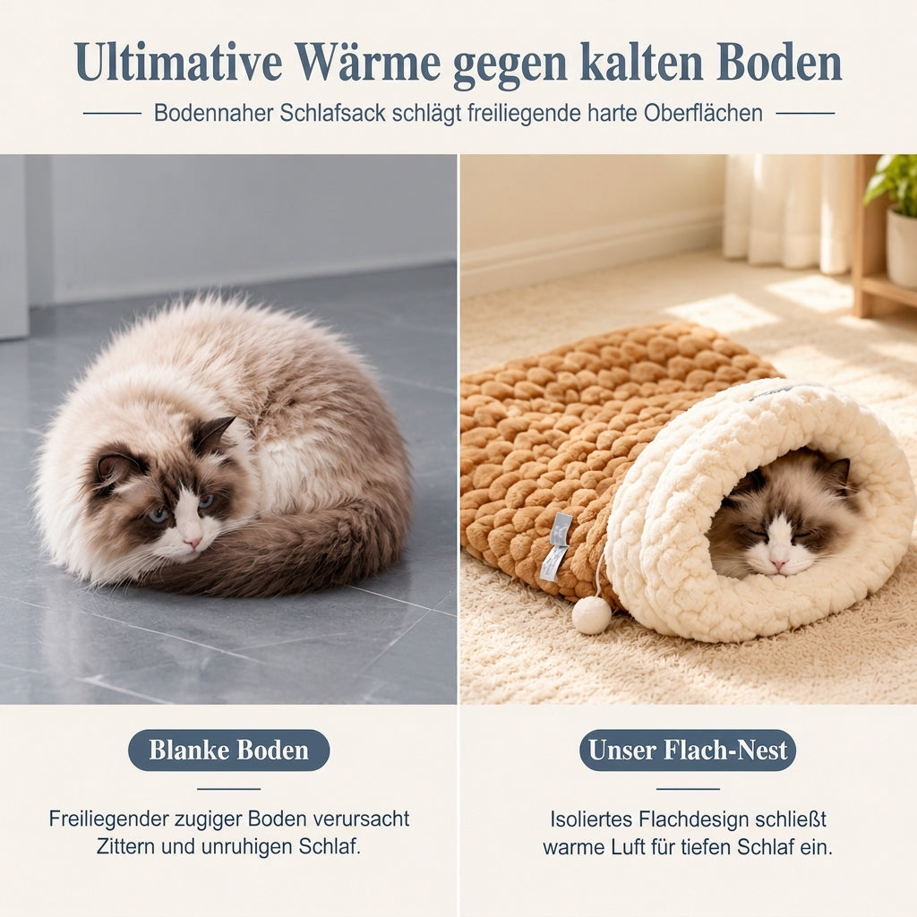 🔥😺Verdicktes warmes Katzen-Schlafsack Bett｜gemütliches Plüsch-Höhlenbett + Matte, super kuschelig für Herbst & Winter❄️🧸
