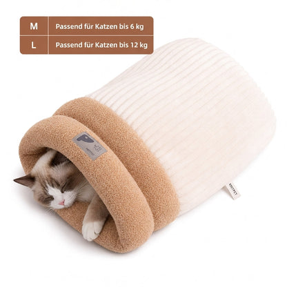 🔥😺Verdicktes warmes Katzen-Schlafsack Bett｜gemütliches Plüsch-Höhlenbett + Matte, super kuschelig für Herbst & Winter❄️🧸
