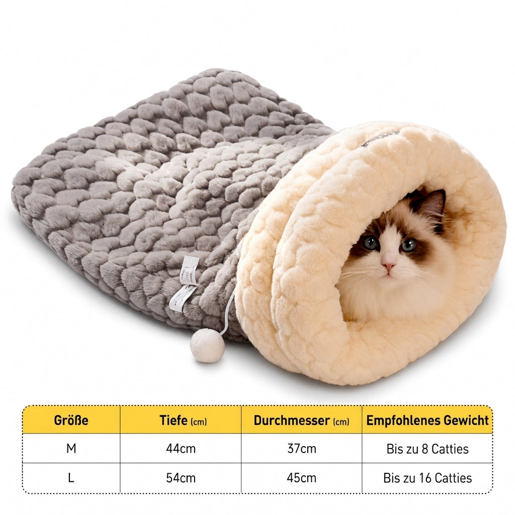 🔥😺Verdicktes warmes Katzen-Schlafsack Bett｜gemütliches Plüsch-Höhlenbett + Matte, super kuschelig für Herbst & Winter❄️🧸