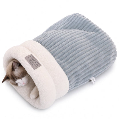 🔥😺Verdicktes warmes Katzen-Schlafsack Bett｜gemütliches Plüsch-Höhlenbett + Matte, super kuschelig für Herbst & Winter❄️🧸