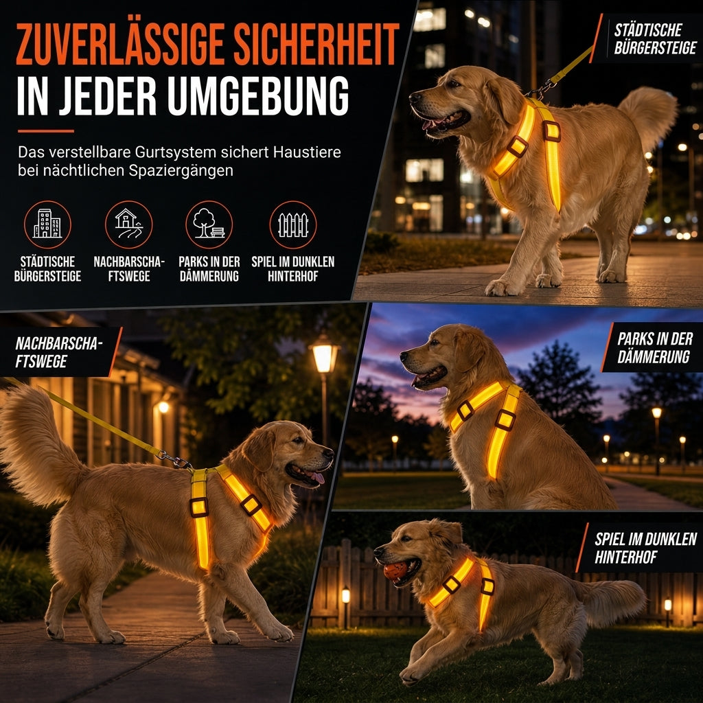 🔦🐾 LED Hundegeschirr verstellbar ✨ Blinklicht Brustgeschirr, hohe Sichtbarkeit bei Nachtspaziergängen 🌙