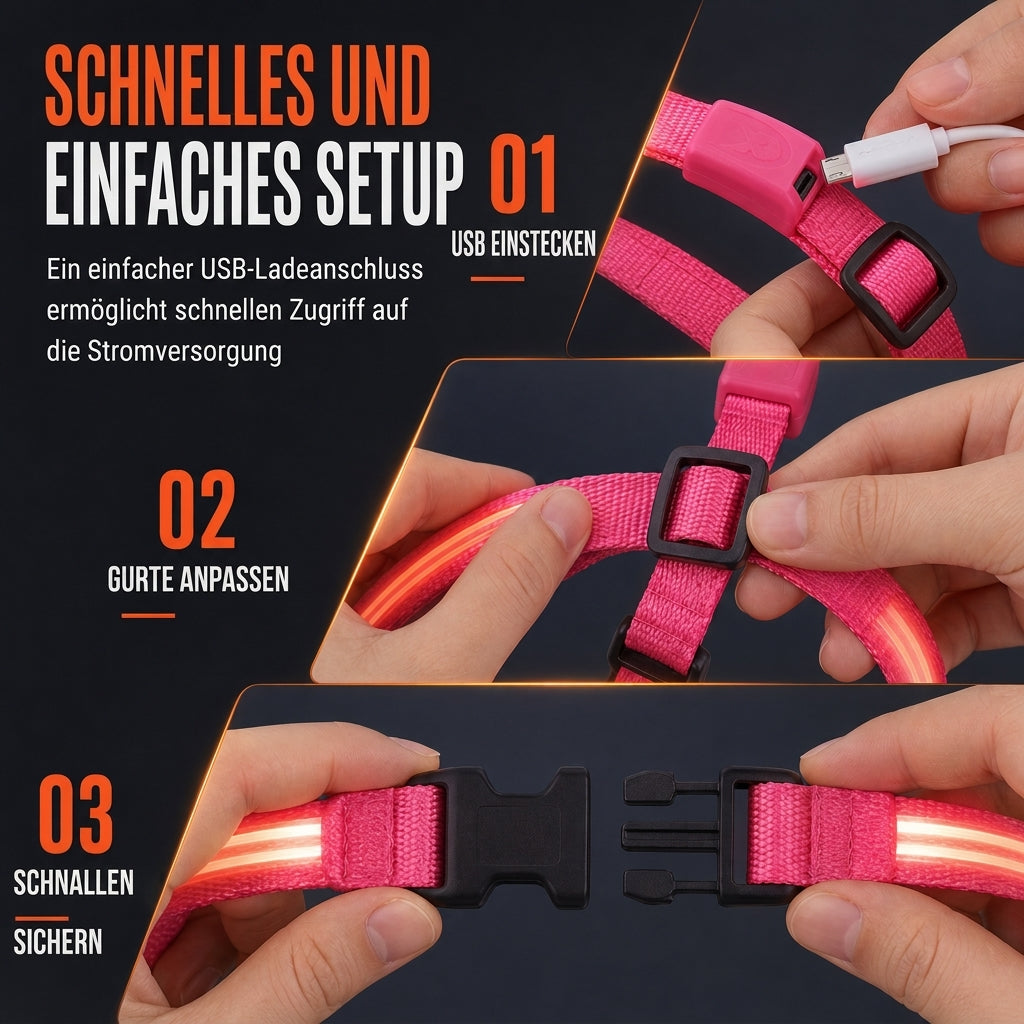 🔦🐾 LED Hundegeschirr verstellbar ✨ Blinklicht Brustgeschirr, hohe Sichtbarkeit bei Nachtspaziergängen 🌙