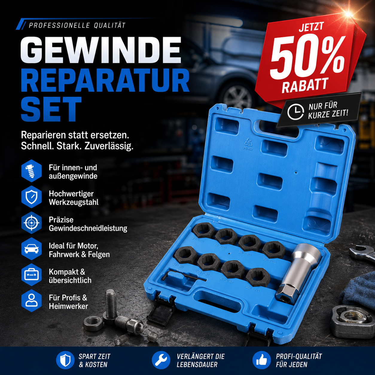🚗🔩 10‑teiliges Kfz Gewindereparatur‑Set 🛠️ Werkzeugset zur Reparatur von beschädigten Schraubgewinden für Auto‑Reparaturarbeiten