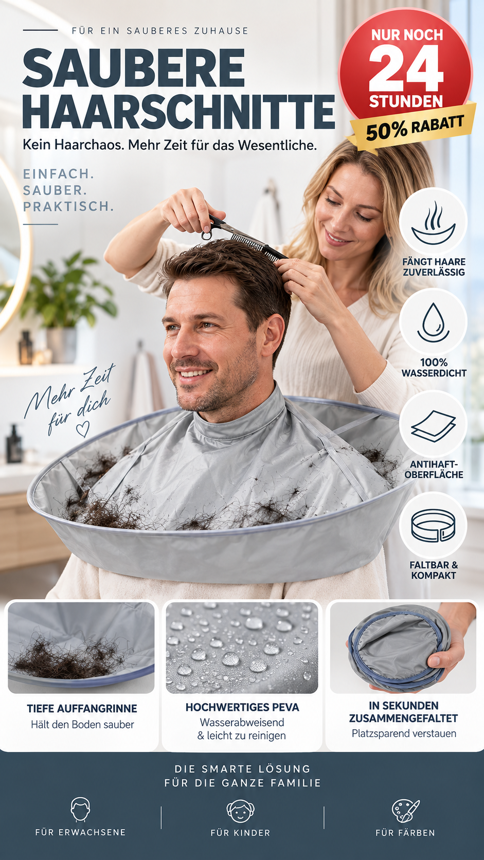 ✂️ 50% RABATT! 💇 Grauer Friseurumhang für Erwachsene – atmungsaktiv & geruchsneutral, für Schneiden & Färben